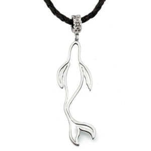 Sterling Silver Humpback Whale Silhouette Pendant on Black Leather Necklace