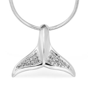 Sterling Silver Jeweled Whale Tail Necklace by World Treasure