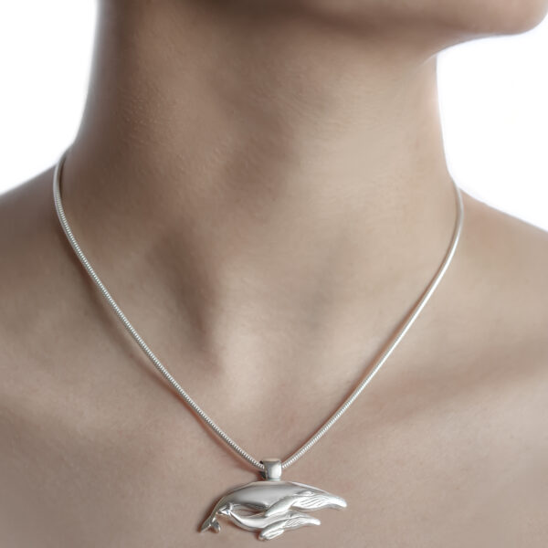 Mother and Baby Humpback Whale Pendant in Sterling Silver by World Treasure Designs