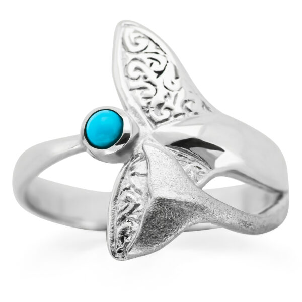 Mother and Calf Whale Tail Ring with Turquoise in Sterling Silver by World Treasure Designs