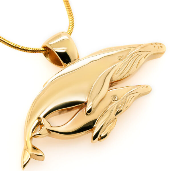 Nala and Mirrhi Mother and Baby Humpback Necklace in Yellow Gold by World Treasure Designs