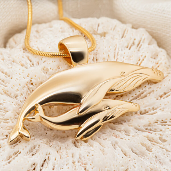 Nala and Mirrhi Humpback Whale Necklace in Yellow Gold by World Treasure Designs