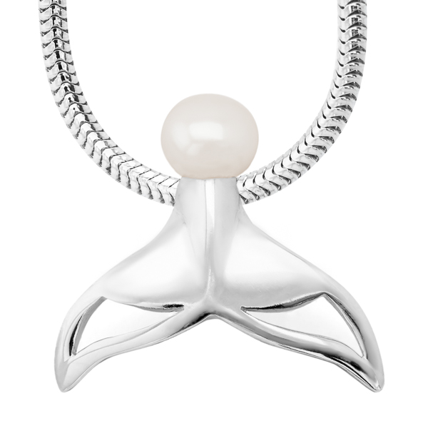 Silver and Pearl Ocean Creations Whale Tail Necklace by World Treasure