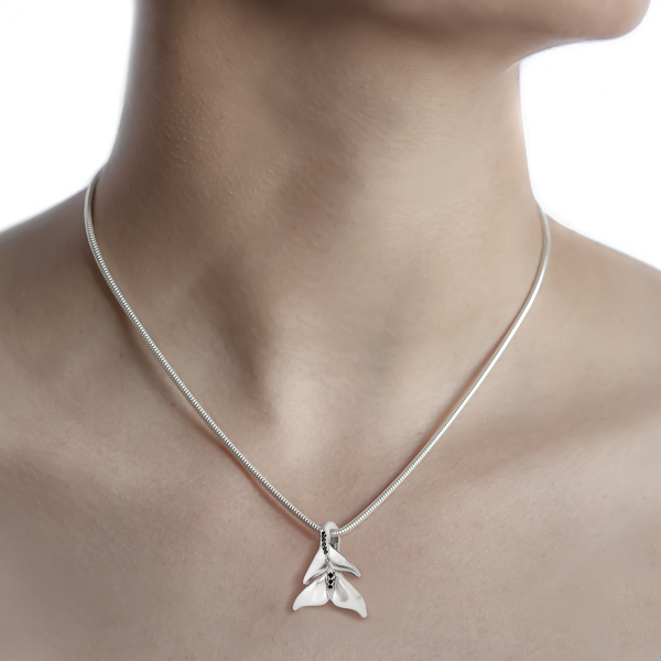 Silver and Black Diamond Double Whale Tail Necklace by World Treasure