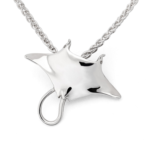 Handcrafted Sterling Silver Manta Ray Pendant on Silver Chain Necklace