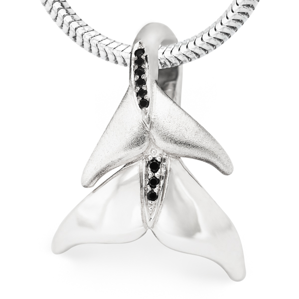 Silver and Black Diamond Double Whale Tail Necklace by World Treasure