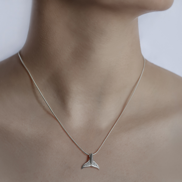 Silver Jewelled Whale Tail Necklace on Sterling Silver Chain