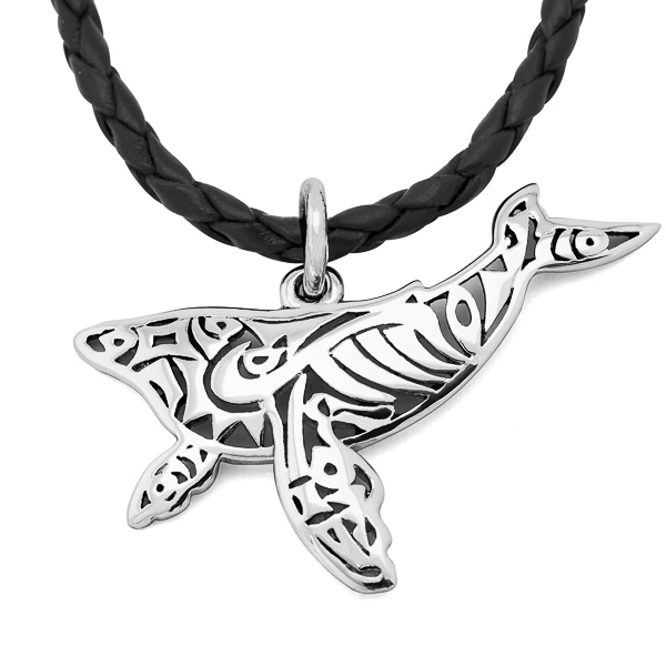 Sterling Silver Humpback Whale Pendant Handcarved with a Maori/Polynesian Tribal Design