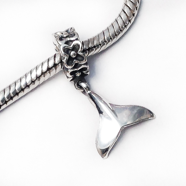 Sterling Silver Whale Tail Charm on Silver Bracelet
