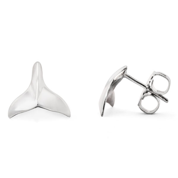 Whale Tail Fluke Stud Earrings in Sterling Silver by World Treasure Designs