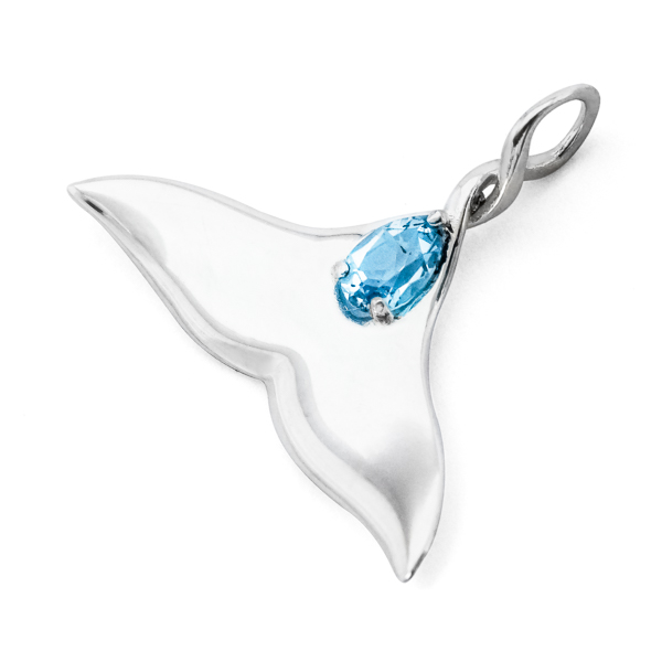 Sterling Silver Whale Tail Pendant Necklace Blue Topaz by World Treasure