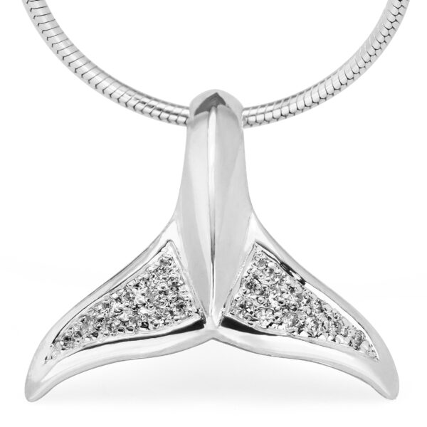 Jeweled Whale Tail Pendant with Swarovski Crystals in Sterling Silver by World Treasure Designs
