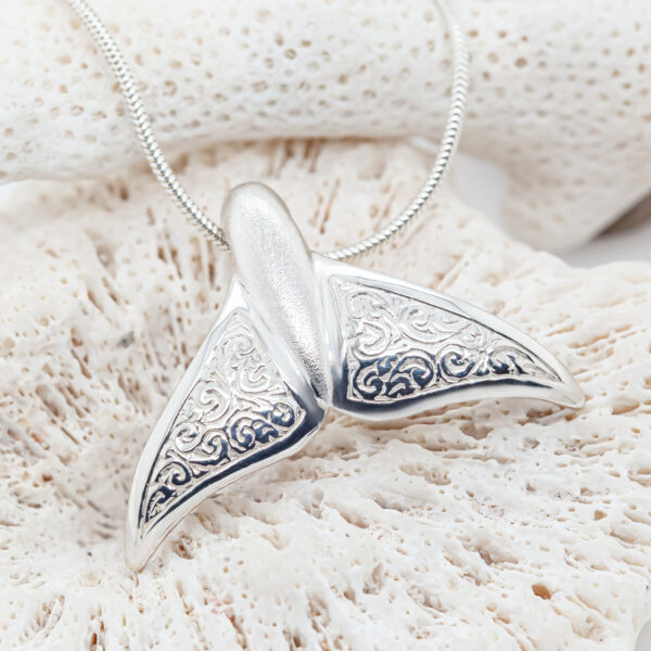 Sterling Silver Engraved Fluke Necklace by World Treasure Designs
