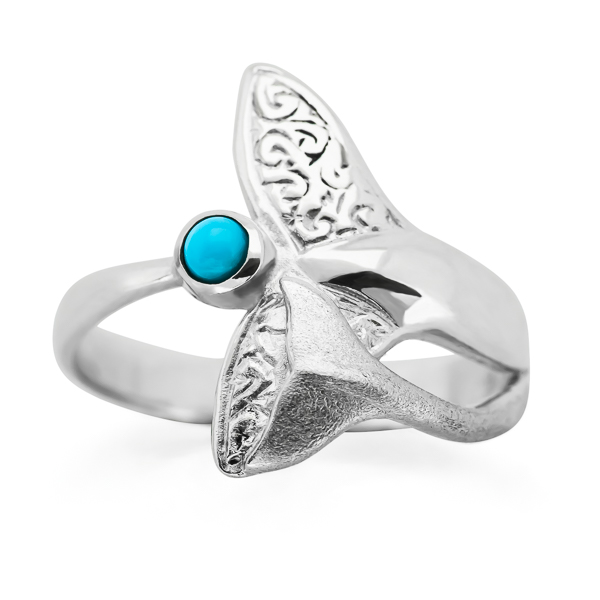 Turquoise and Silver Mother and Calf Whale Tail Ring