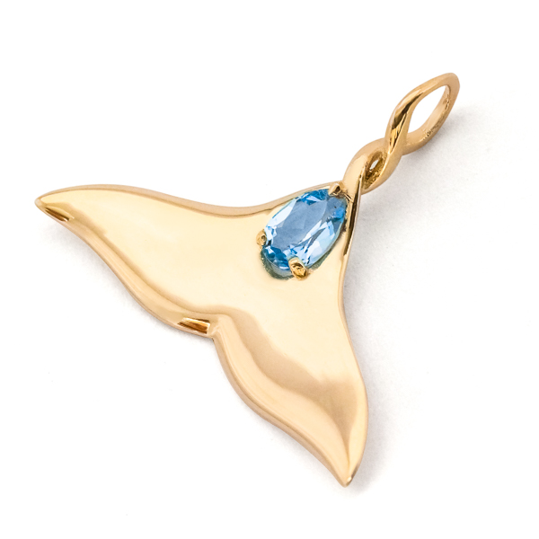Gold Whale Tail Necklace Blue Topaz by World Treasure