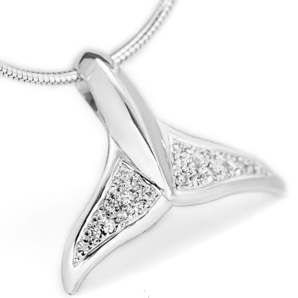 World Treasure Whale Tail Fluke Necklace with Sparking Swarovski Crystals in Sterling Silver by World Treasure Designs