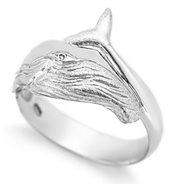 Humpback Whale Ring with eye and mouth details in sterling silver by World Treasure Designs