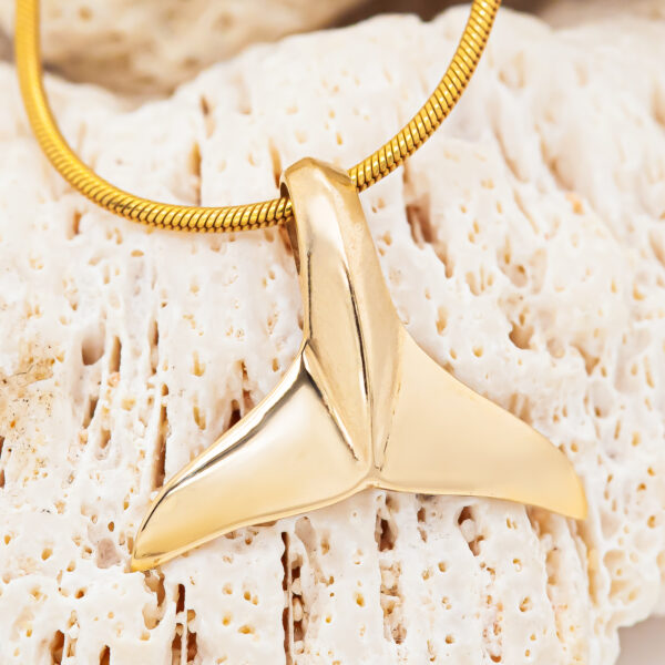 Fluke Whale Tail Necklace in Yellow Gold by World Treasure Designs