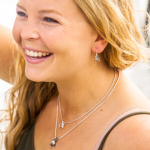 Sea Turtle Drop Earrings in Sterling Silver by World Treasure Designs