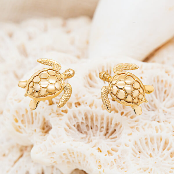 Sea Turtle Stud Earrings in Yellow Gold by World Treasure Designs