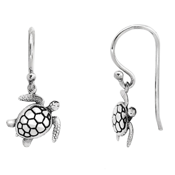 Sterling Silver Sea Turtle Earrings with Fish Hook Clasp