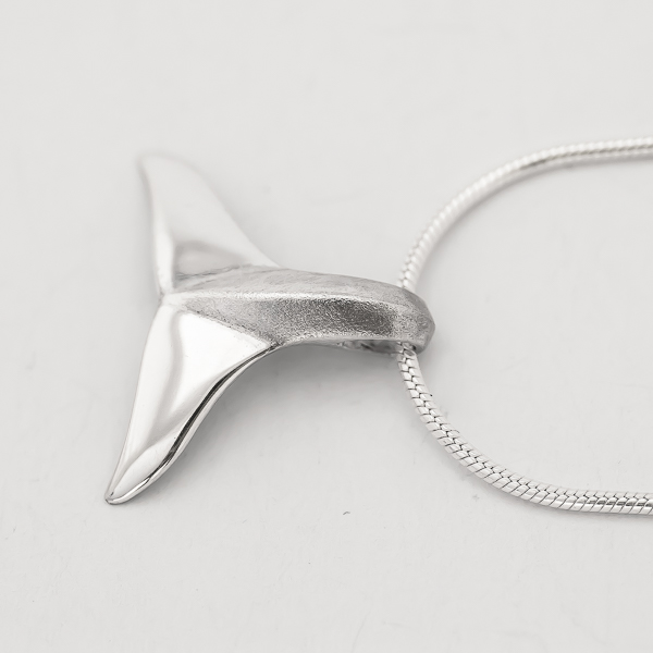 Silver Whale Tail Necklace Side View