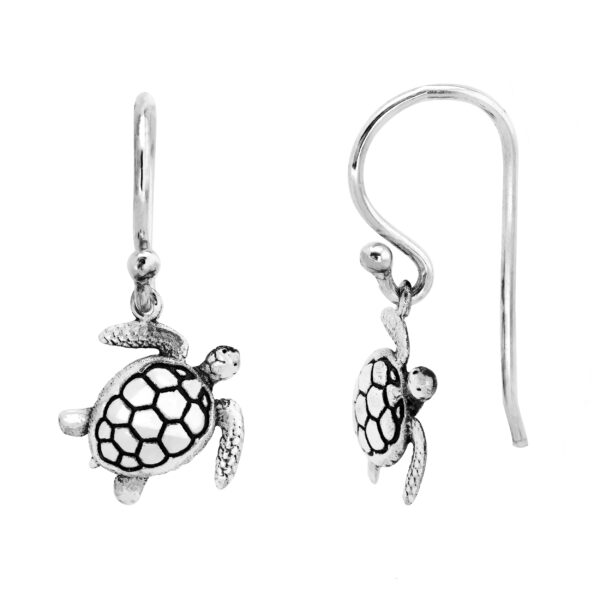 Life-like Sea Turtle Drop Earrings in Sterling Silver by World Treasure Designs