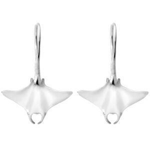 Silver Manta Ray Drop Earrings in Sterling Silver by World Treasure Designs