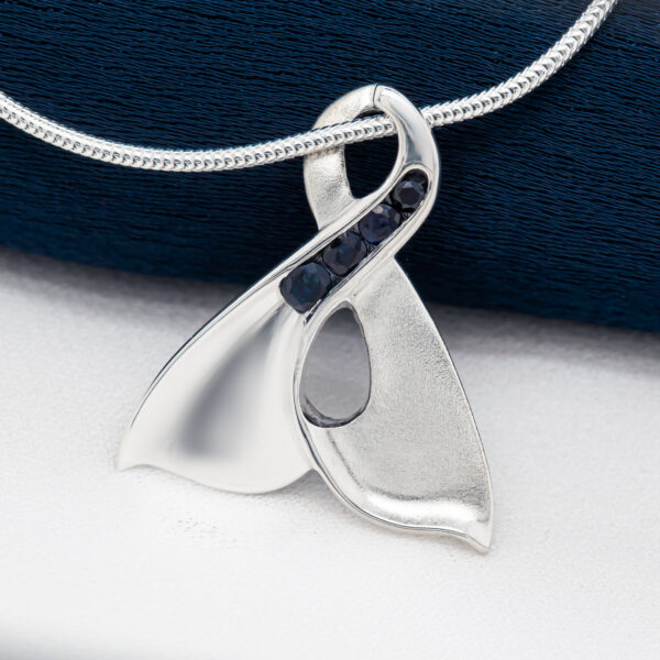 Eternity Fluke Whale Tail Necklace with Blue Sapphires in Sterling Silver by World Treasure Designs