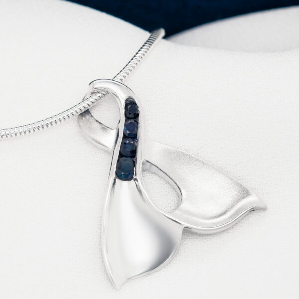 Sapphire Eternity Fluke Whale Tail Necklace in Sterling Silver by World Treasure Designs