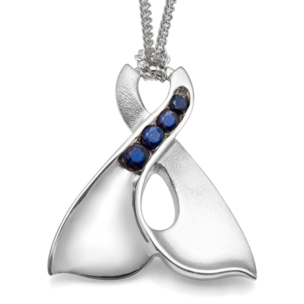 Silver and Blue Sapphire Whale Tail Pendant Necklace