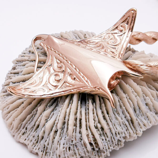 Engraved Manta Ray Necklace in Rose Gold by World Treasure Designs