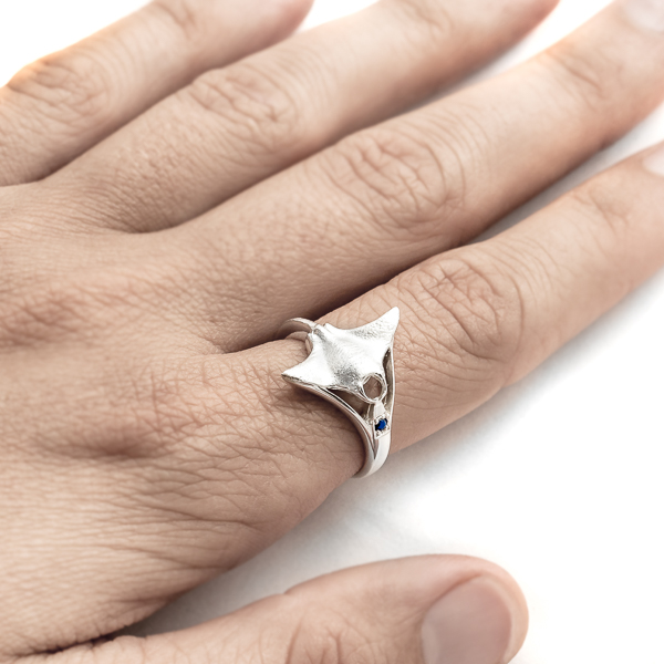 Sterling Silver Manta Ray Ring on Model