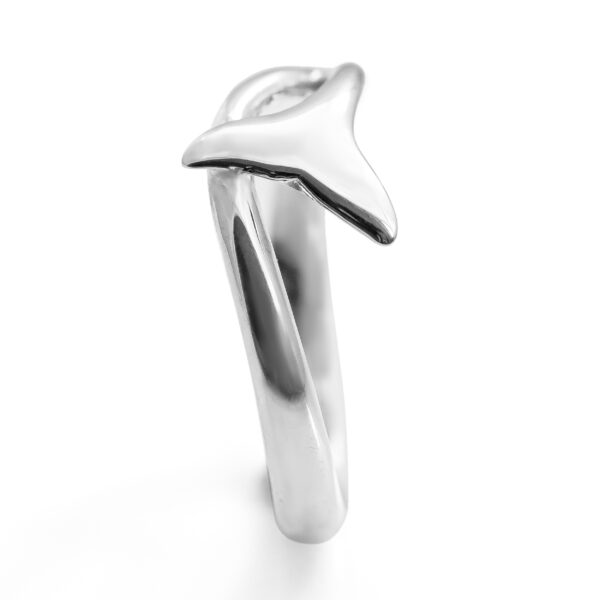 Baby Whale Tail Ring Side View in Sterling Silver by World Treasure Designs
