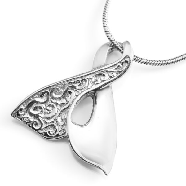 Engraved Eternity Humpback Whale Tail Pendant in Sterling Silver by World Treasure Designs