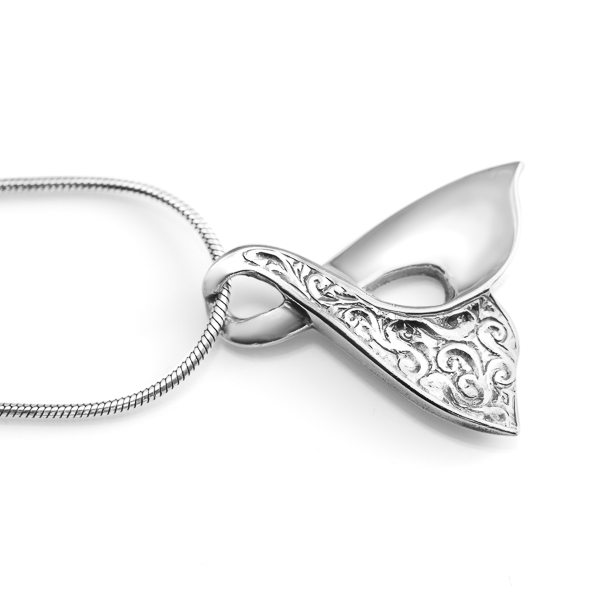 Silver Engraved Eternity Whale Fluke Necklace by World Treasure