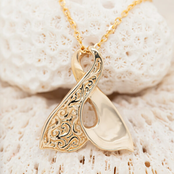 Engraved Eternity Whale Tail Necklace in Yellow Gold by World Treasure Designs