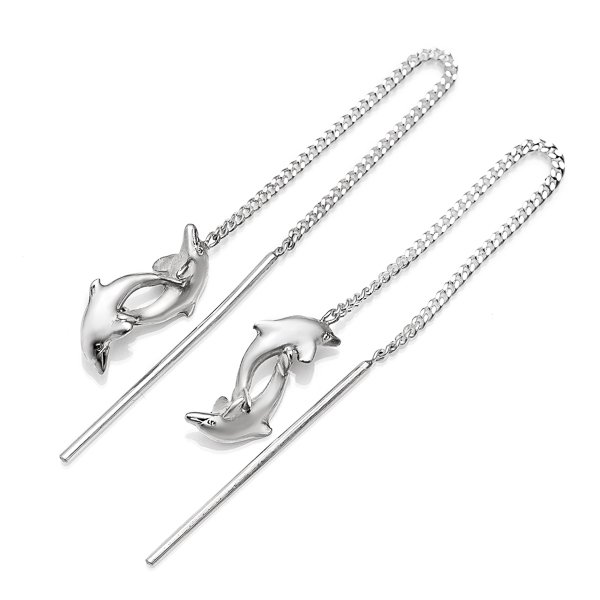 Silver Dolphin Thread Earrings by World Treasure