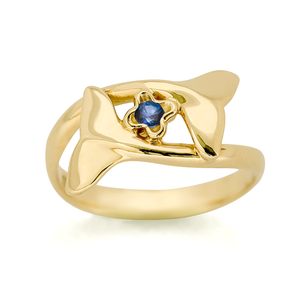 Gold Sapphire Whale Tail Ring by World Treasure