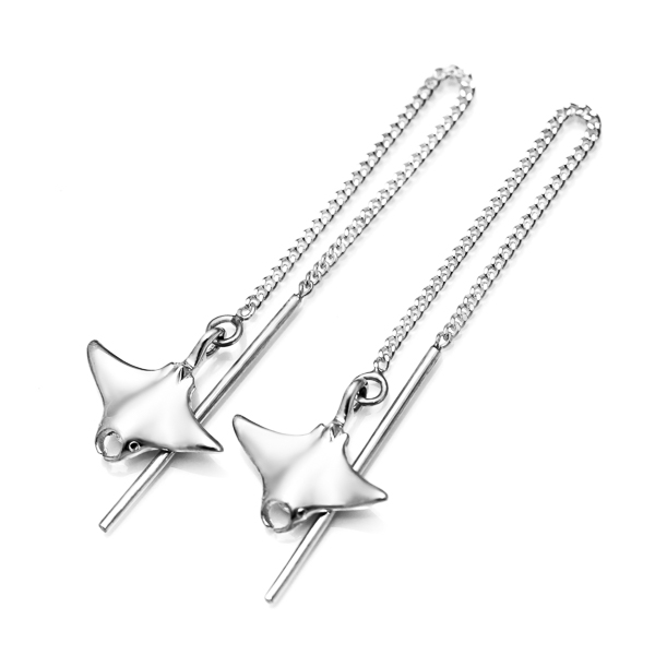 Manta Ray Thread Earrings in Sterling Silver by World Treasure