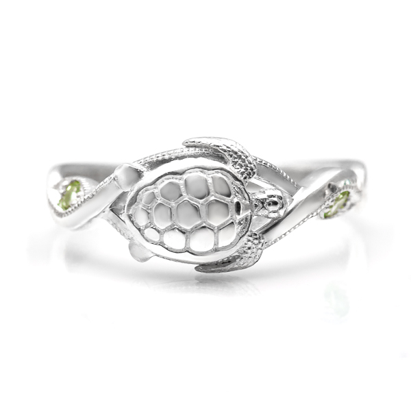 Sterling Silver and Peridot Sea Turtle Ring by World Treasure