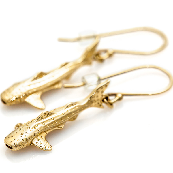 Yellow Gold Whale Shark Earrings by World Treasure Designs