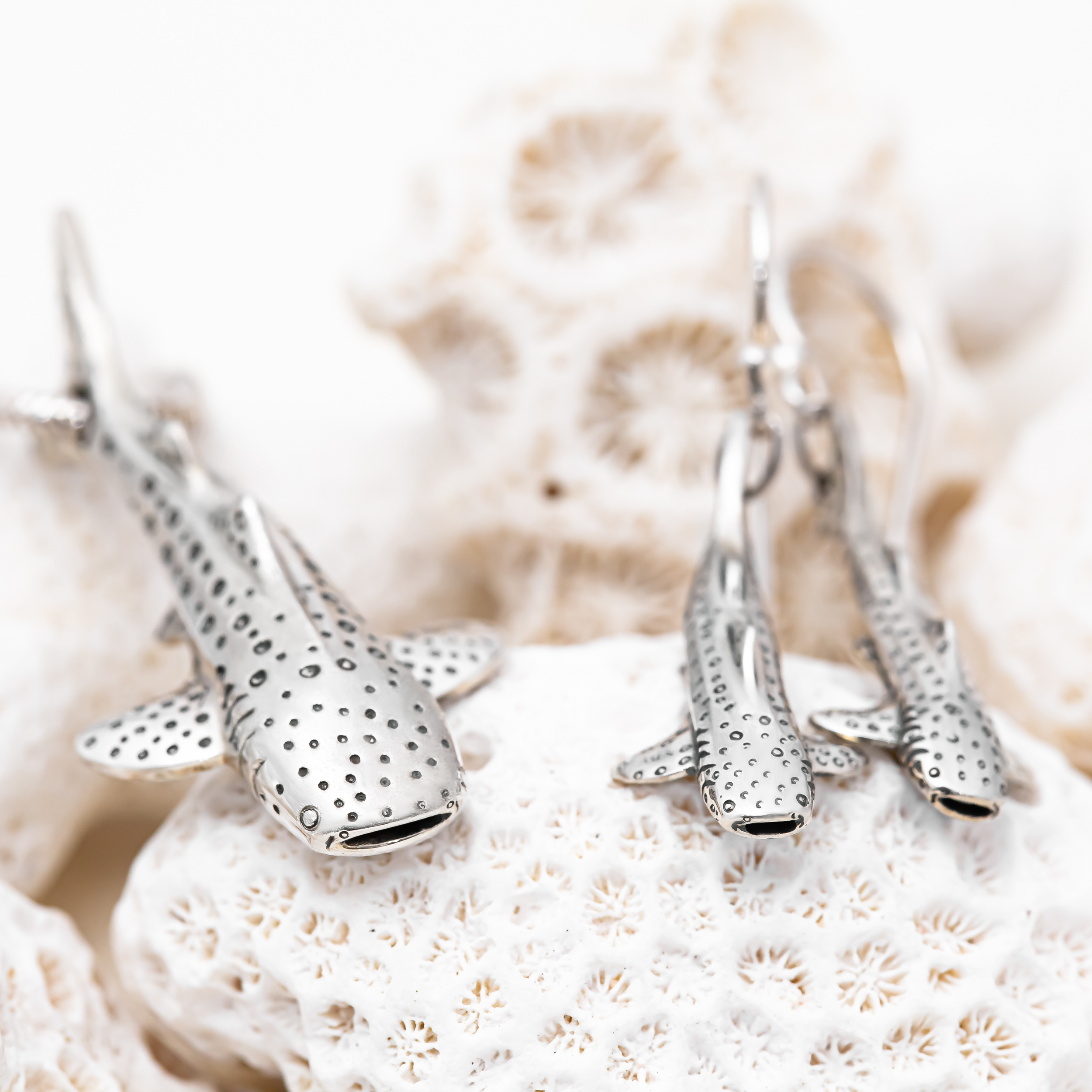 Silver Whale Shark Earrings and Necklace set by World Treasure Designs