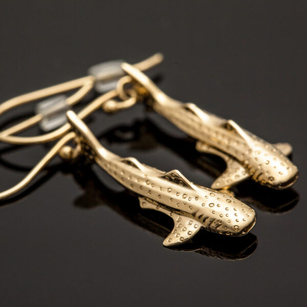 Whale Shark Earrings in Yellow Gold by World Treasure Designs