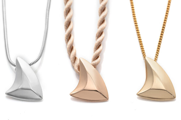 Shark Fin Necklace in Yellow, White and Rose Gold by World Treasure Designs