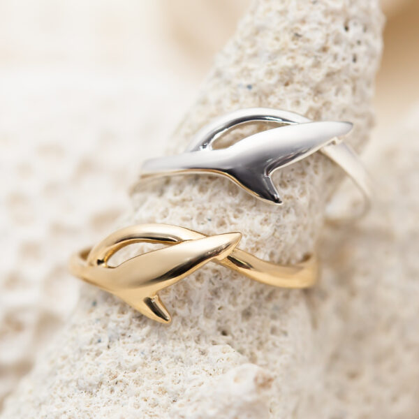 Stop Shark Finning Shark Tail Ring in Sterling Silver and Yellow Gold by World Treasure Designs