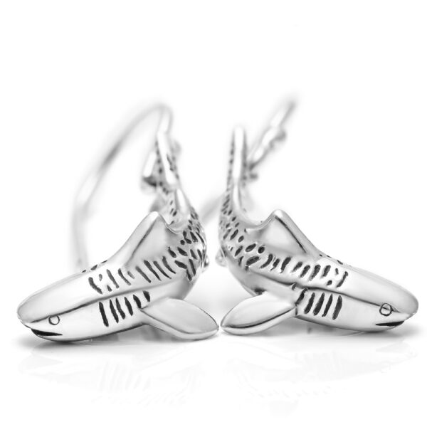 Silver Tiger Shark Earrings by World Treasure Designs