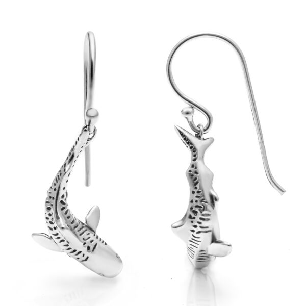 Tiger Shark Earrings in Sterling Silver by World Treasure Designs