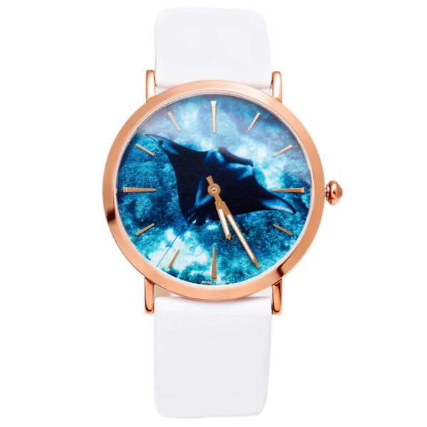 Manta Ray Ocean Watch in Rose and White Leather by World Treasure Designs