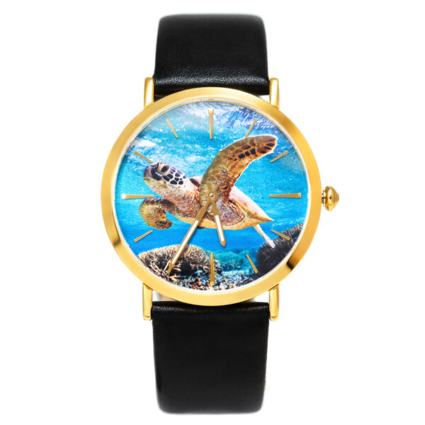 Sea Turtle Ocean Watch with Black Strap by World Treasure Designs